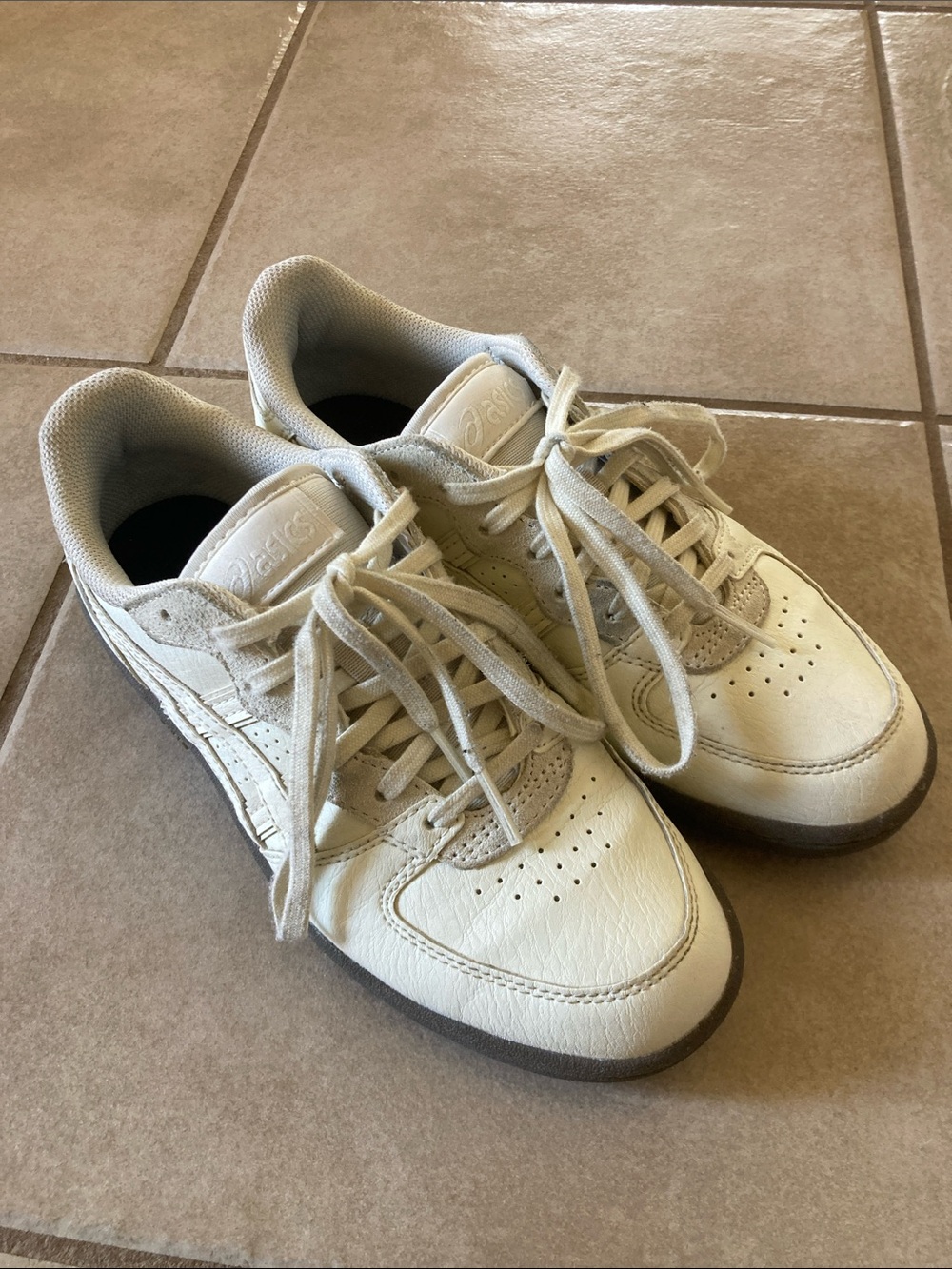 Asics Off-White Leather Lace-Up Sneakers